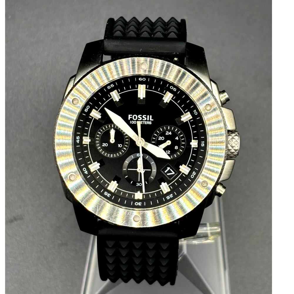 Fossil Mega Machine FS5715 Chronograph Black Silicone Men’s Watch 50mm